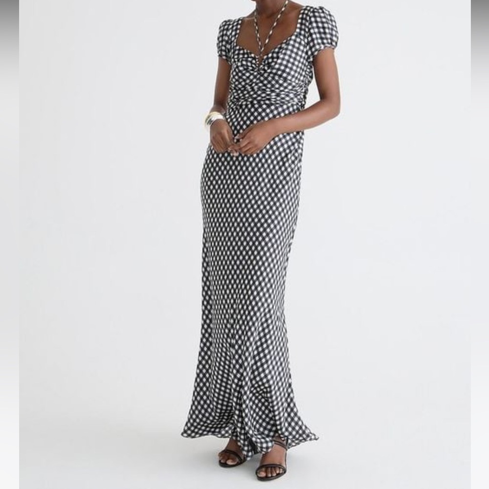 NWT J. CREW Collection Tie-neck Cap-sleeve Gingham Maxi Dress